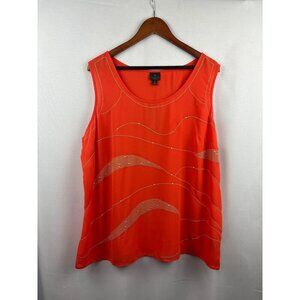 Women’s Worthington Size 1X Orange Tank with Gold Beading Design
